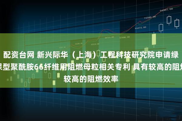 配资台网 新兴际华（上海）工程科技研究院申请绿色环保型聚酰胺66纤维用阻燃母粒相关专利 具有较高的阻燃效率
